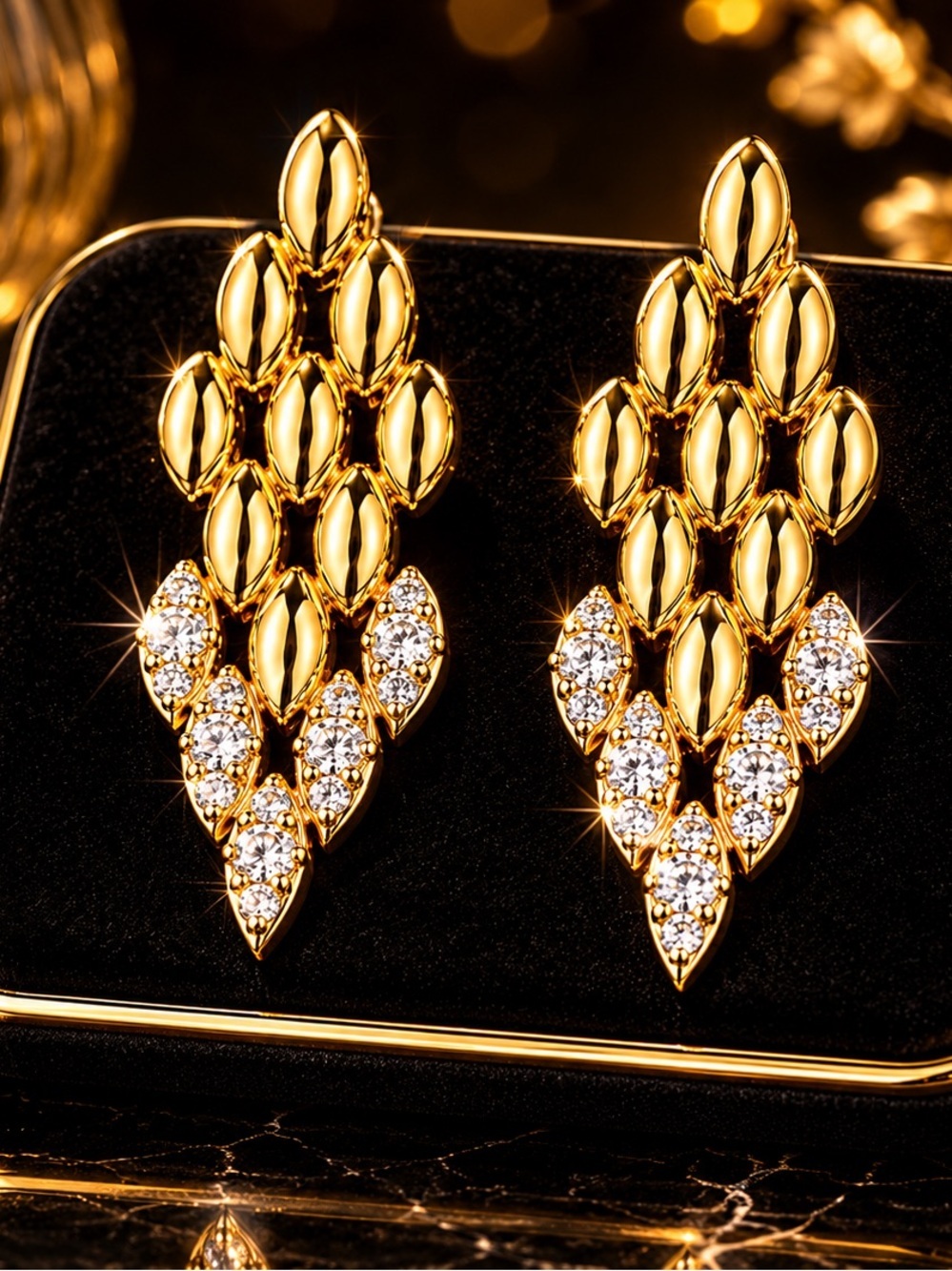 Chunky Elegant Gold Crystal Drop Earrings — image 2 of 8